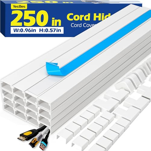 250in Cord Hider Kit, Cord Covers for Wires on Wall, Paintable Cable Raceway, Cord Hider for Wall Mount tv, tv Cable Hider Wall kit, Wire Covers for Cords, 16X L15.75 X W0.96in X H0.57in, White