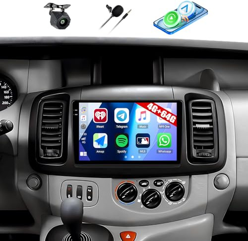 Android 15, 4G+64G GOHHDL Radio Coche para Renault Trafic 2001-2010/Opel Vivaro 2006-2010/Nissan Primastar 2006-2014, 10 Pulgadas Pantalla Táctil con Carplay Android Auto WiFi GPS FM/RDS BT SWC Cámara