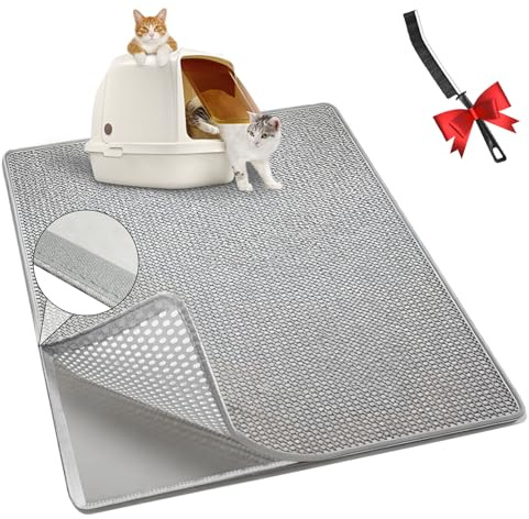 MiracDan EVA Anti-Streu Katzenstreu Matte – Weiche Katzenklo Matte XXL (60x90cm) in Grau, geeignet für Katzenklo mit oder ohne Deckel, inkl. Reinigungsbürste