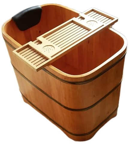 PP-Vic Bañera De Hidromasaje Interior para Adultos, Pequeña Bañera De Madera Independiente, Bañera Japonesa Portátil con Drenaje Emergente Adecuada para La Renovación del SPA Y El Baño,100cm/39.3in