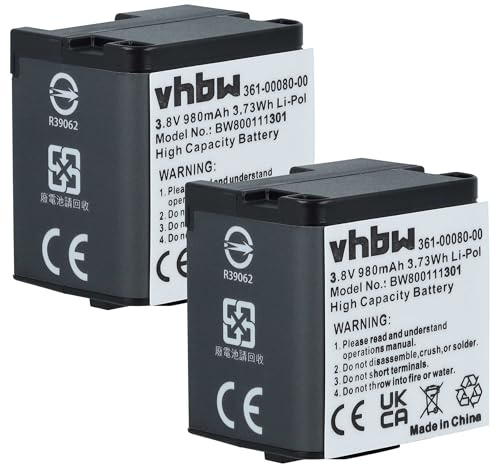 vhbw 2X Batterie Compatible avec Garmin Virb X | X compact, XE caméra vidéo caméscope (980mAh, 3,8V, Li-polymère)