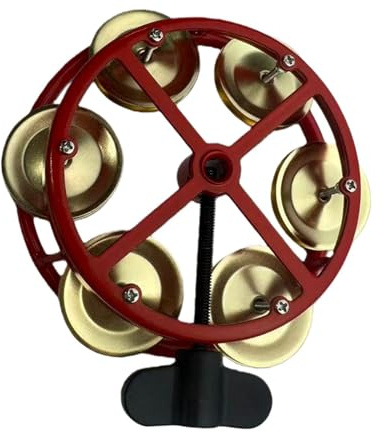 Amagogo Pandereta Hi Hat, platillos de tambor, diámetro de 11,5 cm, campana con cascabeles metálicos para conciertos, niños y adultos, ergonómicos y, Oro Rojo