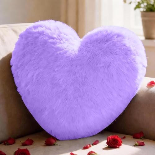 Bcuuozeeing Coussin Coeur, Coussin Décoratif en Forme de Cœur - 36 X 46 cm - Violet Coussin en Forme de Cœur Moelleux, Cadeau pour Salon, Canapé, Chambre d'enfant, Chambre à Coucher