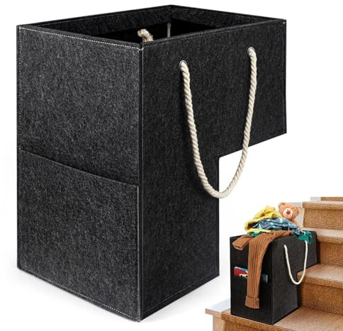 Cesto portaoggetti per scale, 42 x 42 x 25,5 cm, in feltro, a forma di L, organizer per scale in moquette, con manico facile da impugnare, per riporre la casa, per la casa, per la sistemazione delle