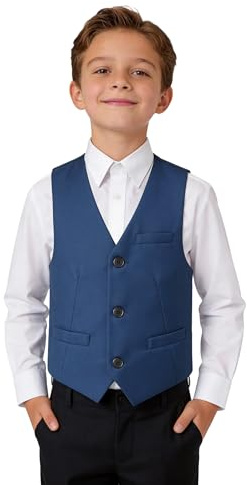 LOLANTA Jungen Anzug Weste für Hochzeit, V-Ausschnitt Einreihige Gefütterte Formelle Tuxedo-Weste mit Taschen für Kinder 7-14 Jahre