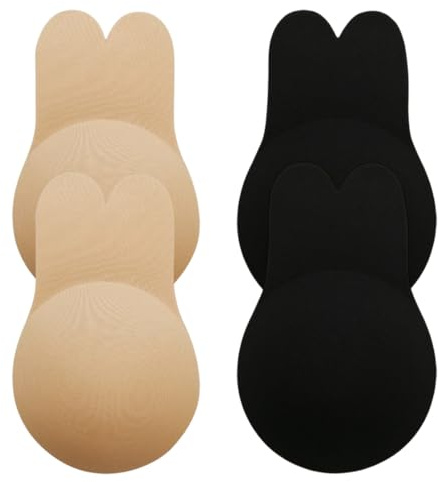HAPZUR 2 pares de cubrepezones con orejas de conejo, sujetador push-up invisible sin tirantes, diseño transpirable de alta adherencia, ideal para vestidos sin espalda y escotes en V profundos.