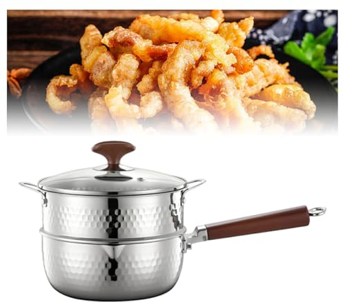 Cacerola tradicional japonesa con tapa vaporera, cacerola for salsa de leche de acero inoxidable, olla martillada for ramen, leche(22cm)
