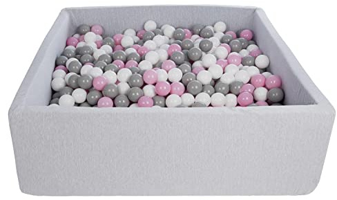 Velinda Bällebad Ballpool Kugelbad Bällchenbad Kinder-Pool mit 900 Bällen/120x120cm (Farbe der Bälle: weiß,rosa,grau)