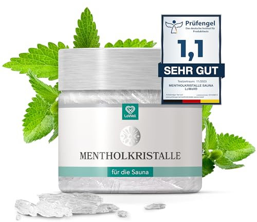LoWell® 50g Mentholkristalle aus 100% reiner Minze - Ideal als Sauna Aufgussmittel für die Sauna in wiederverschließbarer Dose - Menthol