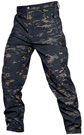 YuanDiann Táctica de camuflaje Softshell Pantalones Fleece forrado Militares del Ejército multibolsillos para Hombres Dark Camo XXL