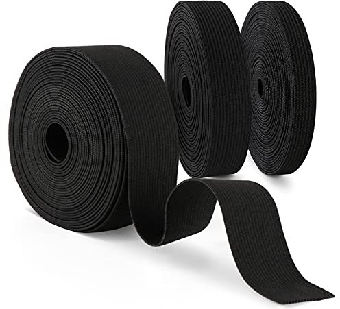 Agoer Gummiband Schwarz 10mm 20mm 30mm Breit, 3 Stück Breites Gummiband Nähen Elastisches Band zum Nähen und Haushalt DIY Handwerk, 15 m Gummilitze