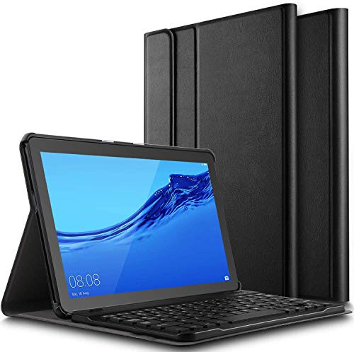Claelech Funda para teclado Huawei Mediapad T5 10.1 2018, funda magnética delgada de cuero con soporte y teclado Bluetooth inalámbrico desmontable T5 de 10.1 pulgadas (negro)