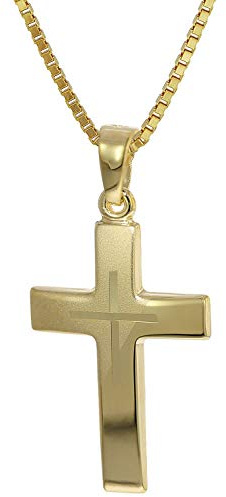 trendor Kreuz-Anhänger Gold 333 + goldplattierte Silber-Halskette 35790 | Damen-Kette mit Anhänger aus Echtgold elegantes Geschenk Halsschmuck Gold-Anhänger