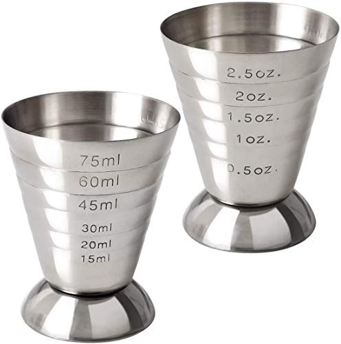 Tasse à mesurer en acier inoxydable, Jigger de cocktails avec 6 marques de mesure spirituelles,les boissons du barman professionnel mesure des accessoires de cocktails de tasse pour le bar à domicile