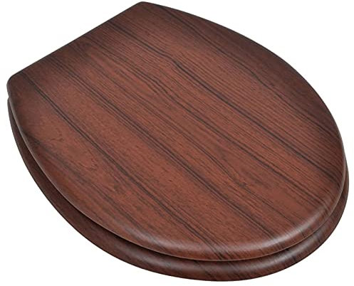Susany Universelle WC Sitz Klodeckel Toilettensitz Toilettendeckel Deckel Holz Mit strapazierfähigem Deckel und extra starken Scharnieren,Toilettensitzes 45 x 36 x 5 cm,Braun