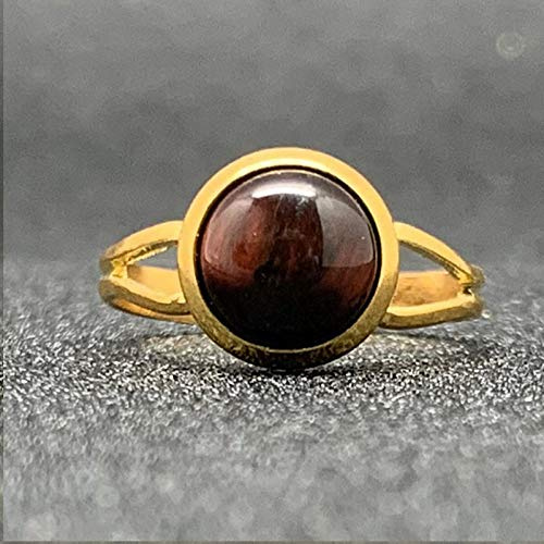 WLLDDDIU Natürlicher Brauner Tigerauge-Steinring Kristall, Rund, Goldfarbe, Verstellbarer Damen-Ring Mit Offenem Stein, Reiki-Balance, Knöchel, Finger, Ringe, Ewigkeitsring Für Frauen, Mädchen,