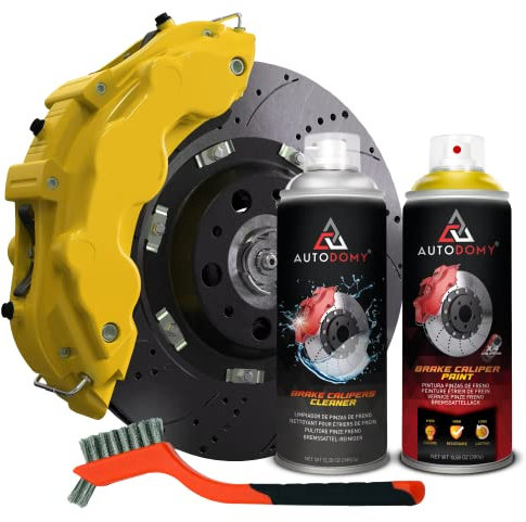 AUTODOMY Bremssattellack Set Spray Sprühfolie für Bremssattel 400ml mit Hoher Temperaturbeständigkeit | Bremssattellack Gelb + Bremsreiniger + Stahlbürste für Caliper von Auto und Motorrad