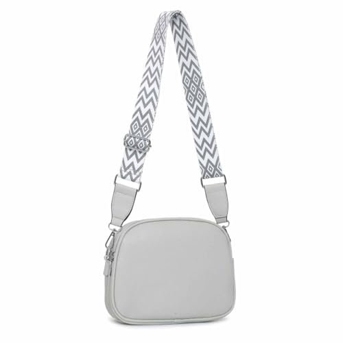 ITALYSHOP24 OBC Damen Tasche Crossbody Umhängetasche Bodybag Schultertasche Metallic Handytasche Crossover Damentasche Schmucktasche Handtasche Reise Kunst-Leder Hellgrau