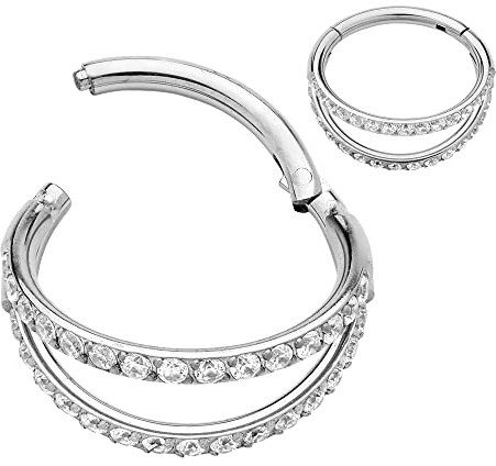 365 Sleepers (8mm) Titan 1,2 mm Doppelring mit Kristall Segment Nasenring Hoop Knorpelohrring Septum Clicker Klappbarer Lippenring Conch Daith Helix Rook Tragus Piercing Schmuck
