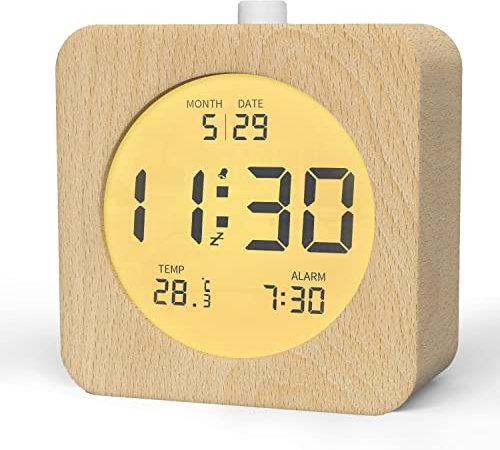 aboveClock Digitaler Wecker Holz mit Temperatur, Datum Anzeige, Digital Tischuhr mit Nachtlicht und Snooze Moduls, Wecker Batteriebetrieben (Batterie Nicht Enthalten)