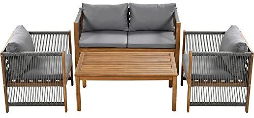 ZYLOYAL10 Loungeset, Gartenmöbel Set aus Polyrattan, mit bequemem Kissen, Sitzgruppe, Sitzgarnitur Terassenmöbel, Doppelsofa，2 Sessel und Tisch, Outdoor, Rattan, Tisch und Stühle, grau