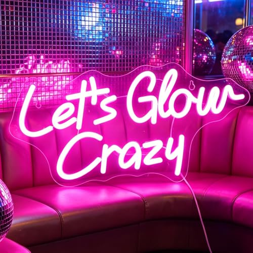 LED Let's Glow Crazy Neon Zeichen Licht Up Zeichen für Schlafzimmer Home Game Room Hotal Café Bier Pub Bar Party Schreibtisch Wandkunst Dekorationen Weihnachten Geburtstagsgeschenke (rosa)