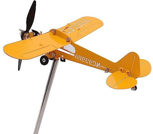 EMUKOEP Métal Avion Girouette Piper J3 Cub Avion Girouette 3D Métal Avion Girouette en Plein Air Toit Vent Direction Indicateur Jardin Décor (S)