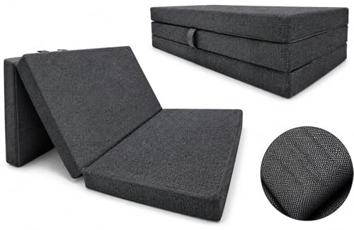 Odolplusz Materasso pieghevole in schiuma con rivestimento, 120 x 200 x 10 cm, per campeggio, da viaggio, per ospiti, pieghevole, da pavimento (grafite)