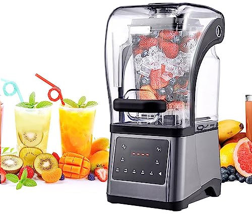 Commercial Stand Mixer, 1.6L Blender Smoothie Machine, Food Grade Ice Crusher Slush Machine with Sound Enclosure, Cover Silent Broken Wall Cooking Machine for Crushing Ice, Frozen Dessert, Soup