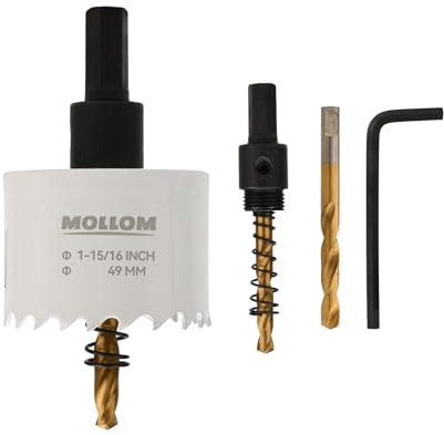 Mollom (49mm | 1-15/16) HSS M42 med 8% kobolt BI-metallhålsåg med 2 pilotborrar & arbor. Slät skärning för PVC, gipsvägg, trä, plast, gipsskiva, gummi