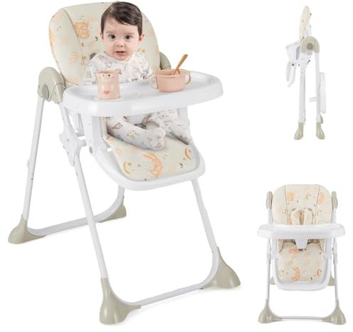 COSTWAY Trona Convertible para Bebés con Altura Regulable, Respaldo y Reposapiés Reclinables, Bandeja de Comida Extraíble, Trona Portátil Bebe, Silla de Comedor para Bebé con Ruedas (Beige)