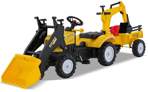 GYMAX Kids Ride On Excavator, 3 in 1 Children Pedal Tractor with Detachable Trailer, Adjustable Digging & Shovel Bucket and Horn, Toddlers Pedal Car for 3-6 Years Old Boys Girls (Yellow)