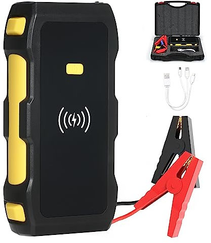 Irfora Arrancador de batería de coche de gran capacidad, 1200 A, 12 V, batería de arranque portátil con luz LED, protección de seguridad USB para carga rápida inalámbrica