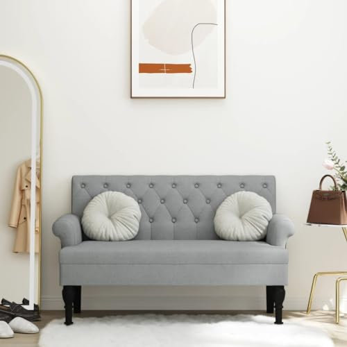 Festnight Sitzbank mit Rückenlehne Schlafzimmersofa Küchensofa Esszimmerbank Essbank Polsterbank mit Rückenlehne Sitzbank Bank Hellgrau 120x62x75,5 cm Stoff