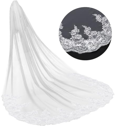 GORGECRAFT 400cm Hochzeits-Kathedralenschleier Langer Brautschleier Aus Mesh-Tüll Mit Kunststoff-Pailletten Einfacher Hochzeitsschleier Mit Kamm Kopfbedeckung Brautschleier Taillenlänge Für Frauen