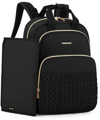 mommore Diaper Bag Backpack, Stylish Travel Baby Bag with Insulated Pockets, Changing Pad and Stroller Straps for Toddler (L-Black, Large-27L)