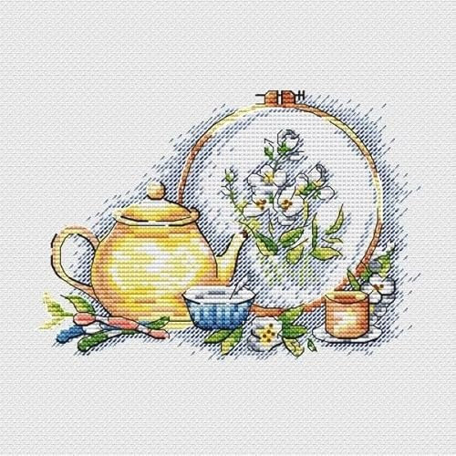 Lfynior Kreuzstich set AnfäNger Küche 11CT Sticken Set 40cmX50cm Komplette Vorgedruckter Stick-Starter-Sets Stoff DIY Handarbeiten