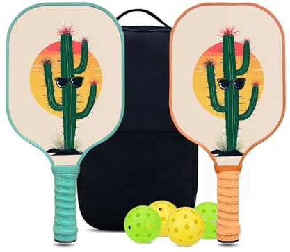 KUAVETO Ensemble de raquettes de pickleball, tout le plaisir que vous pouvez avoir avec le noyau en polymère nid d'abeille personnalisé Cactus-BM7 – Comprend 2 pagaies, 4 balles et un sac de transport