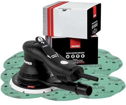 Levigatrice Orbitale Rotorbitale Elettrica BRUSHLESS Carrozzeria Professionale RUPES BIGFOOT Orbita Ø 3mm Platorello MULTIHOLE Ø 150mm 2 Pacchi da 100pz di Dischi Abrasivi RX253A/KITB