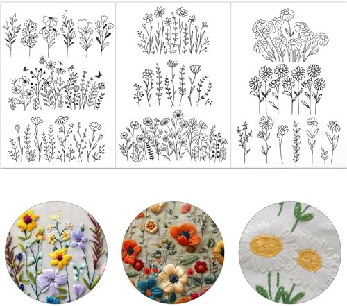 Giantree 74 Stück Stickvorlagen Wasserlöslich Selbstklebend Stickaufkleber Stickvorlagen Wasserlösliches Stickvlies Stickerei Transferpapier Stickmuster für DIY HandnäHliebhaber Stickerei (Stil 2)