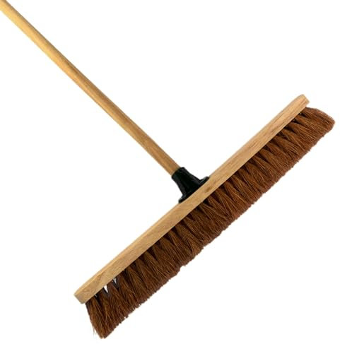 24-Inch Wide Coco Broom with Wooden Handle - Soft Bristle Indoor Sweeping Broom for Home, Kitchen, Hardwood Floors - Natural Coconut Fibre Bristles - Eco-Friendly Floor Brush