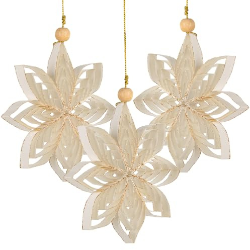 Logbuch-Verlag 3 estrellas de papel, 15 x 15 x 1 cm, color blanco dorado brillante, decoración navideña para colgar