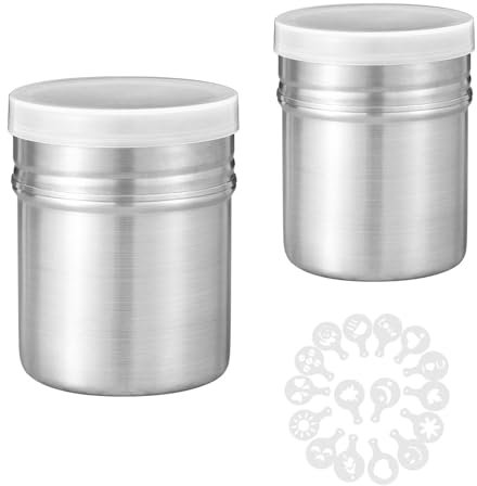 HAPPOW 2 unidades de azúcar en polvo, cacao, harina, acero inoxidable, con 16 bandejas de café, con tapa, para cacao, azúcar, sal, harina, chocolate