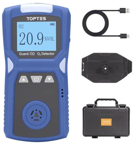 TopTes Guard-722 Détecteur d’Oxygène Portable, Compact, 5-7 Jours d’autonomie, indicateur de Batterie en Temps réel, Alarme Batterie Faible, alarmes visuelles, sonores et vibrantes, Anti-Explosion-BL