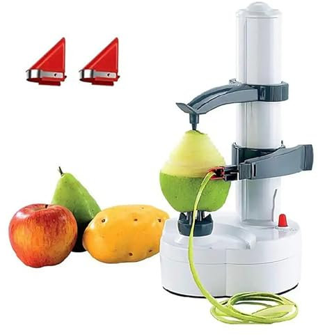 LIULIQ Electric Potato Peeler, Multifunctional Automatic Rotating Fruit Peeler with 2 Replacement Blades and Non-Slip Bottom, Durable Stainless Steel, Easy-to-Use for Apples Pears Potato Etc