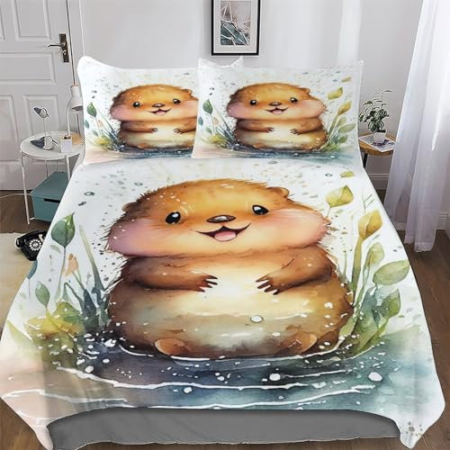 Beaver 3D Duvet Cover Set Easy Care Quilt Covers With Pillowcases Poly Cotton Soft Bedding Sets 3Pcs Set, for Kids Youth Adult Bed Linen Comforter Cover Double (200x200cm)