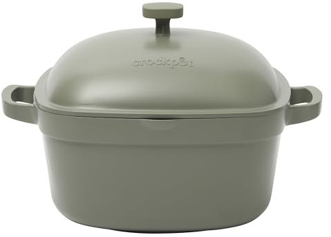 Crock-Pot Northvale Cocotte en fonte d'aluminium légère et durable de 5,2 l avec couvercle, passe au four, double poignée, vert sauge mat