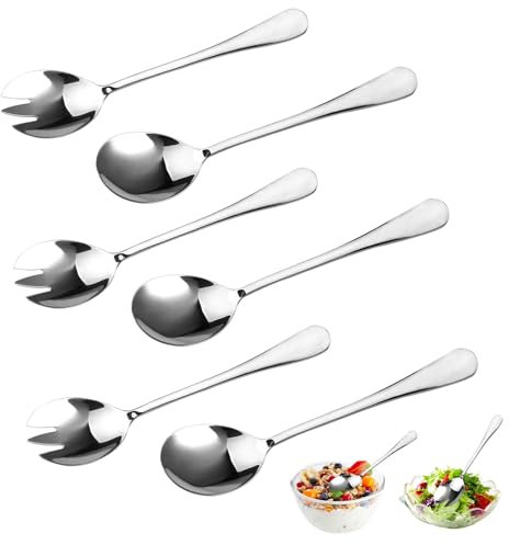 6 Stück Salatbesteck Edelstahl Vorlegebesteck, 20 cm Schwerlast Salatbesteck Hochglanzpoliert Edelstahl Salatlöffel und Salatgabel, Salatbesteck Set Edelstahl für Familie, Küche, Restaurants, Hotels