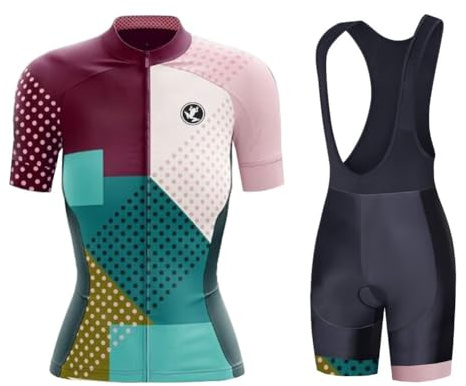 UGLY FROG Damen Fahrradtrikot Set, Outdoor Kurzarm Radsport-Shirt+20D Gel Gepolsterte Kurze Hose Fahrradhose Atmungsaktiv Schnelltrocknend