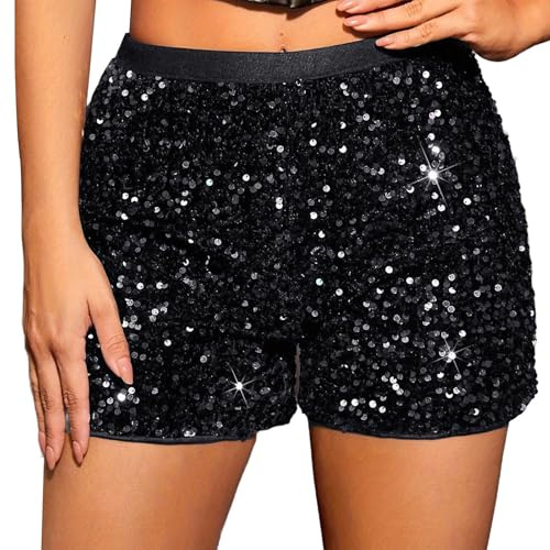 Short pour filles adolescentes - Nouvelle mode pour femmes avec taille haute - Couleur unie - Effet amincissant nocturne - Véritables paillettes - Pantalon pour femmes - Short de jogging pour femmes